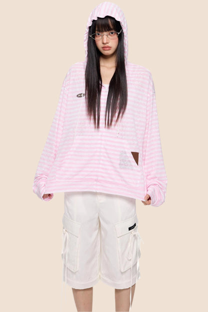 Pink Striped Summer Coverall Jacket