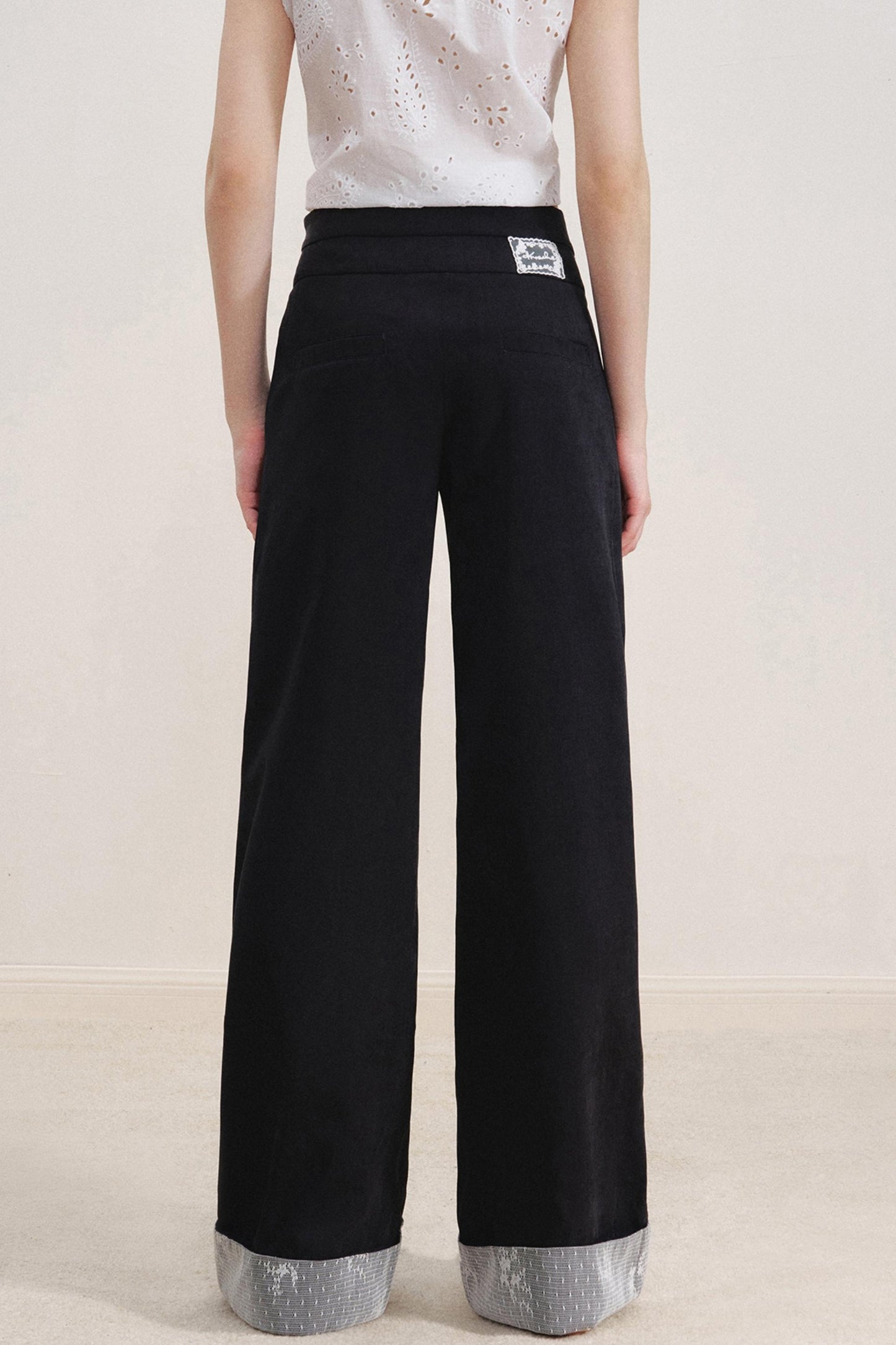 Lace Overlay High-Waisted Casual Pants