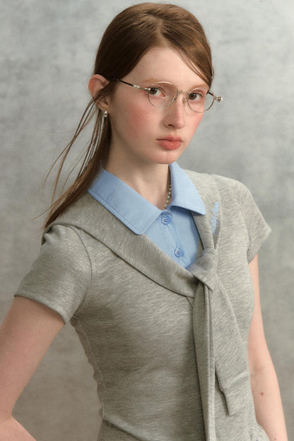 Embroidered Navy Knit Dress