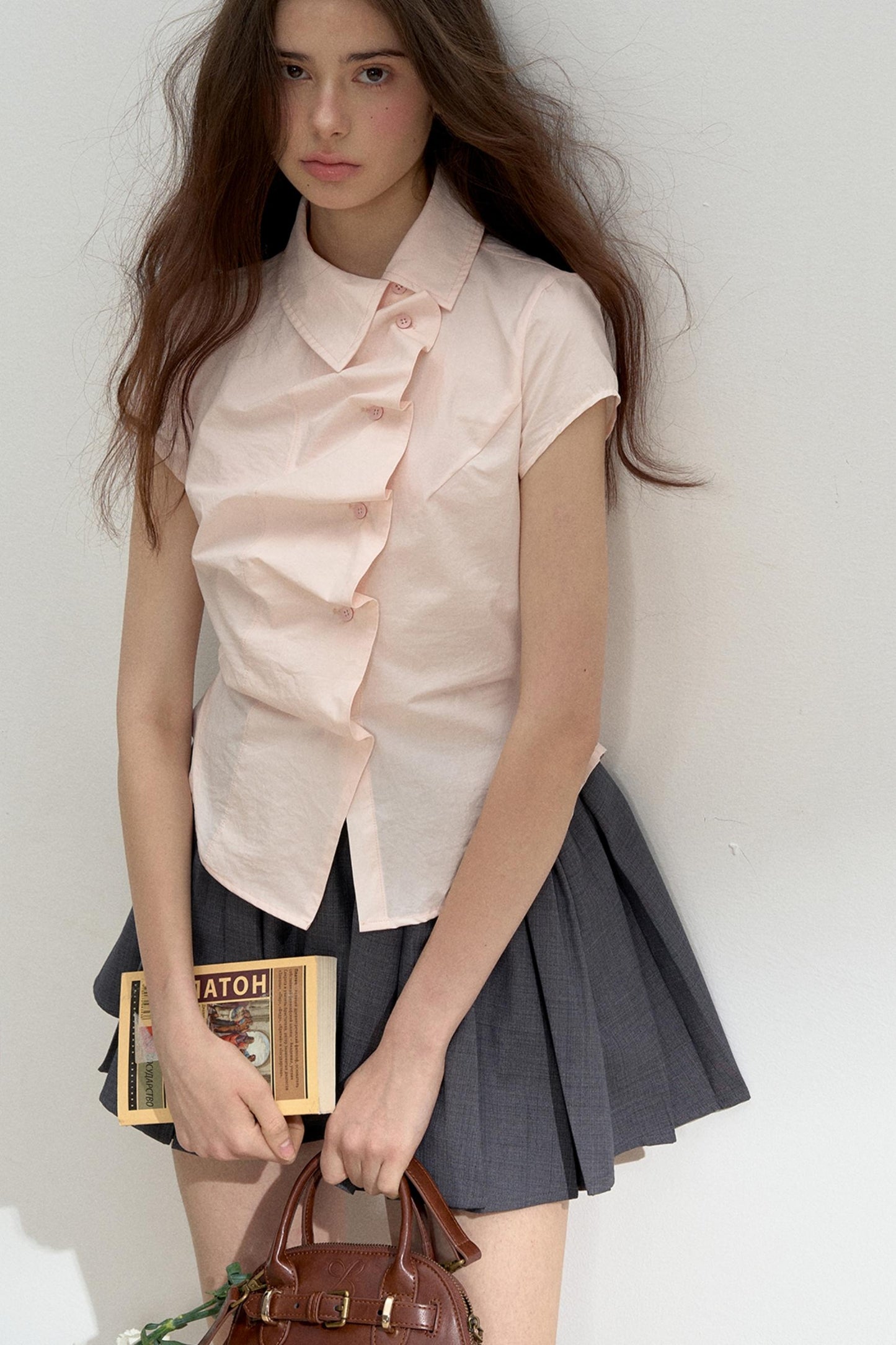 Pink Ruffled Lace Short Sleeves Blouse