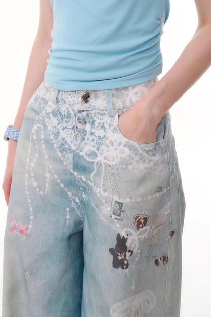 High-Waist Denim Wide-Leg Pants