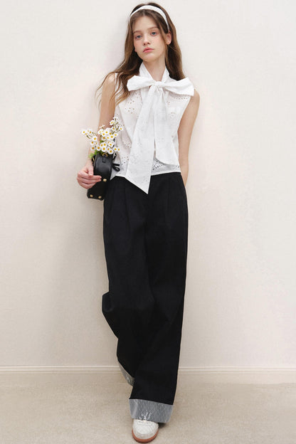 Lace Overlay High-Waisted Casual Pants