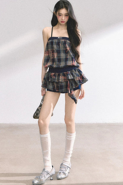 Summer Plaid Halter Dress
