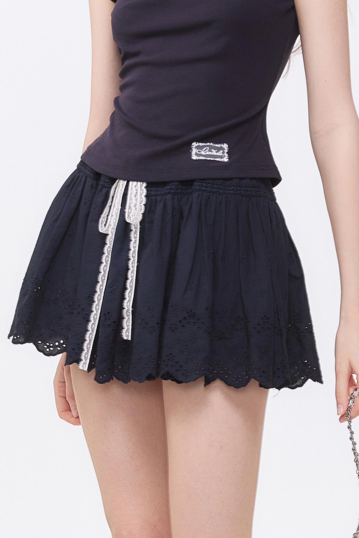 Summer Navy Blue Lace A-Line Skirt
