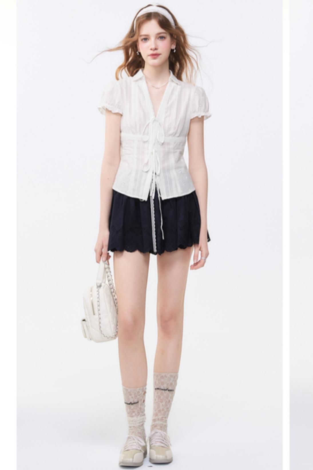 Summer Navy Blue Lace A-Line Skirt