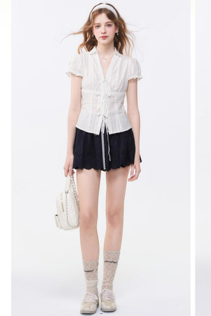 Summer Navy Blue Lace A-Line Skirt