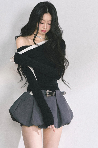 Swirl Waist Slimming Black Top