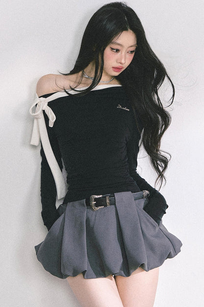 Swirl Waist Slimming Black Top