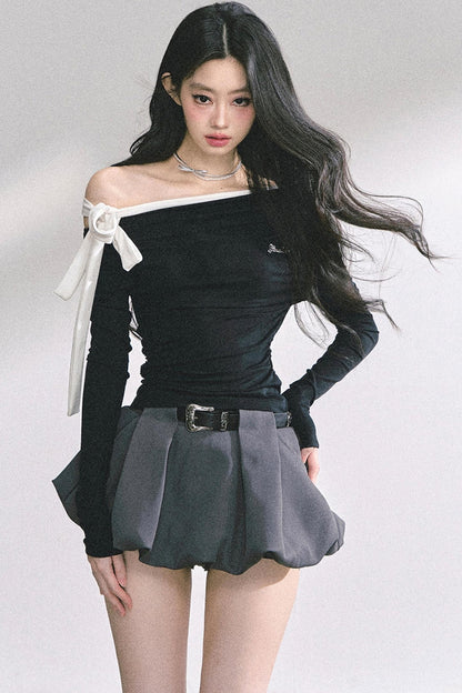 Swirl Waist Slimming Black Top