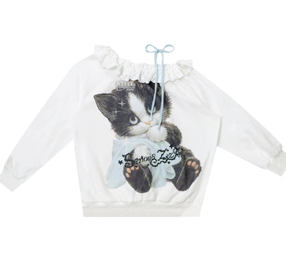 Cat Print Lazy Style Sweatshirt