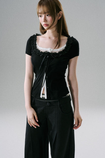 Fake Two-Piece Lace Slim Top