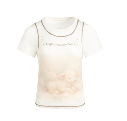 Lamb Print Short-Sleeved T-Shirt