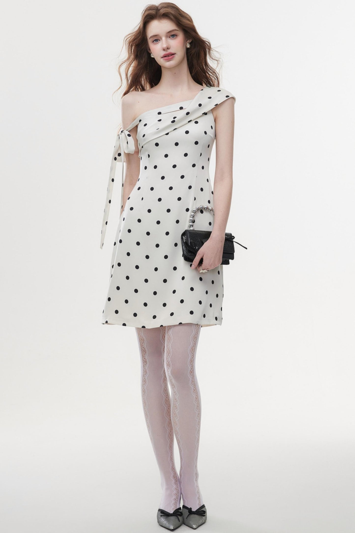 Summer Polka Dot Satin Halter Dress