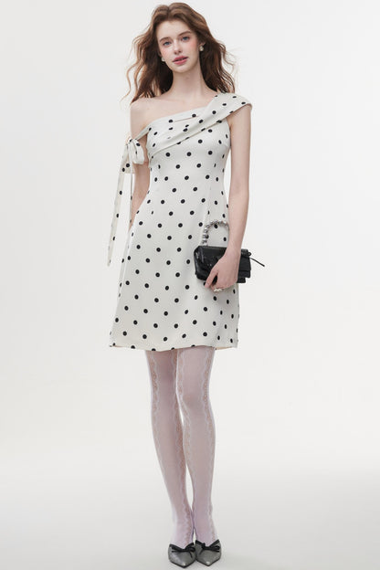 Summer Polka Dot Satin Halter Dress