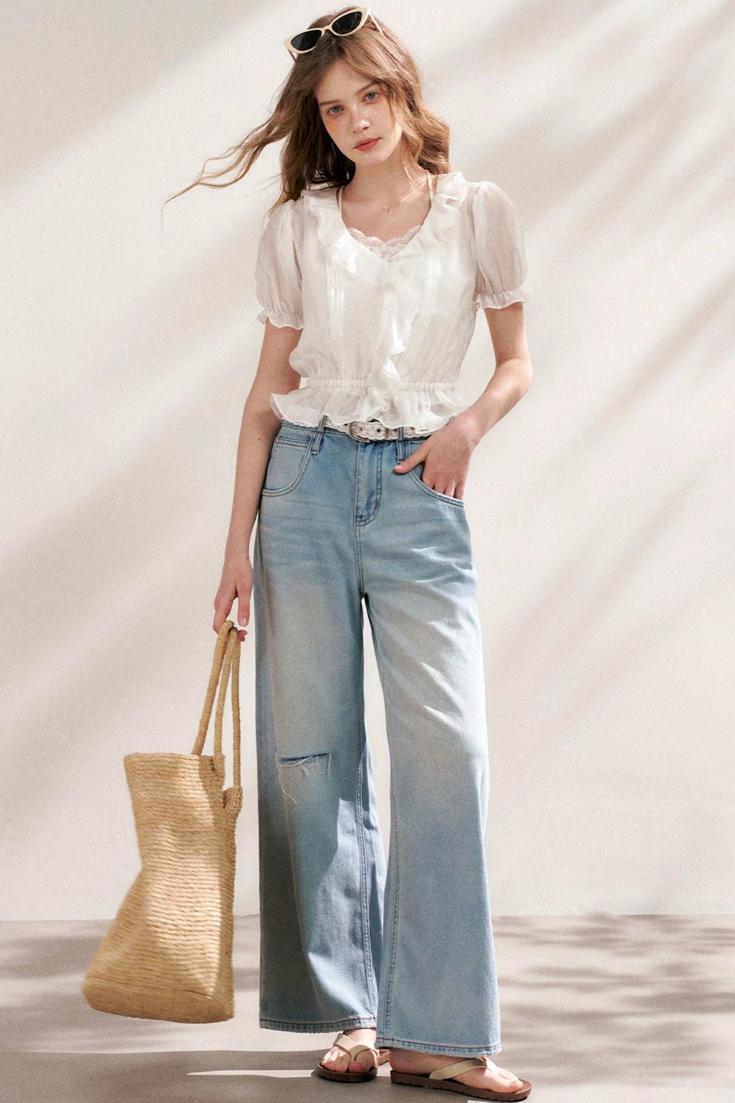 Bubble Sleeve Lace Blouse Set-Up