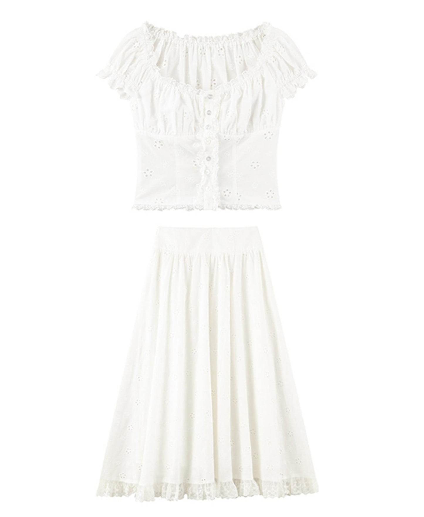 Floral Embroidered Top And Flared Skirt Set-Up