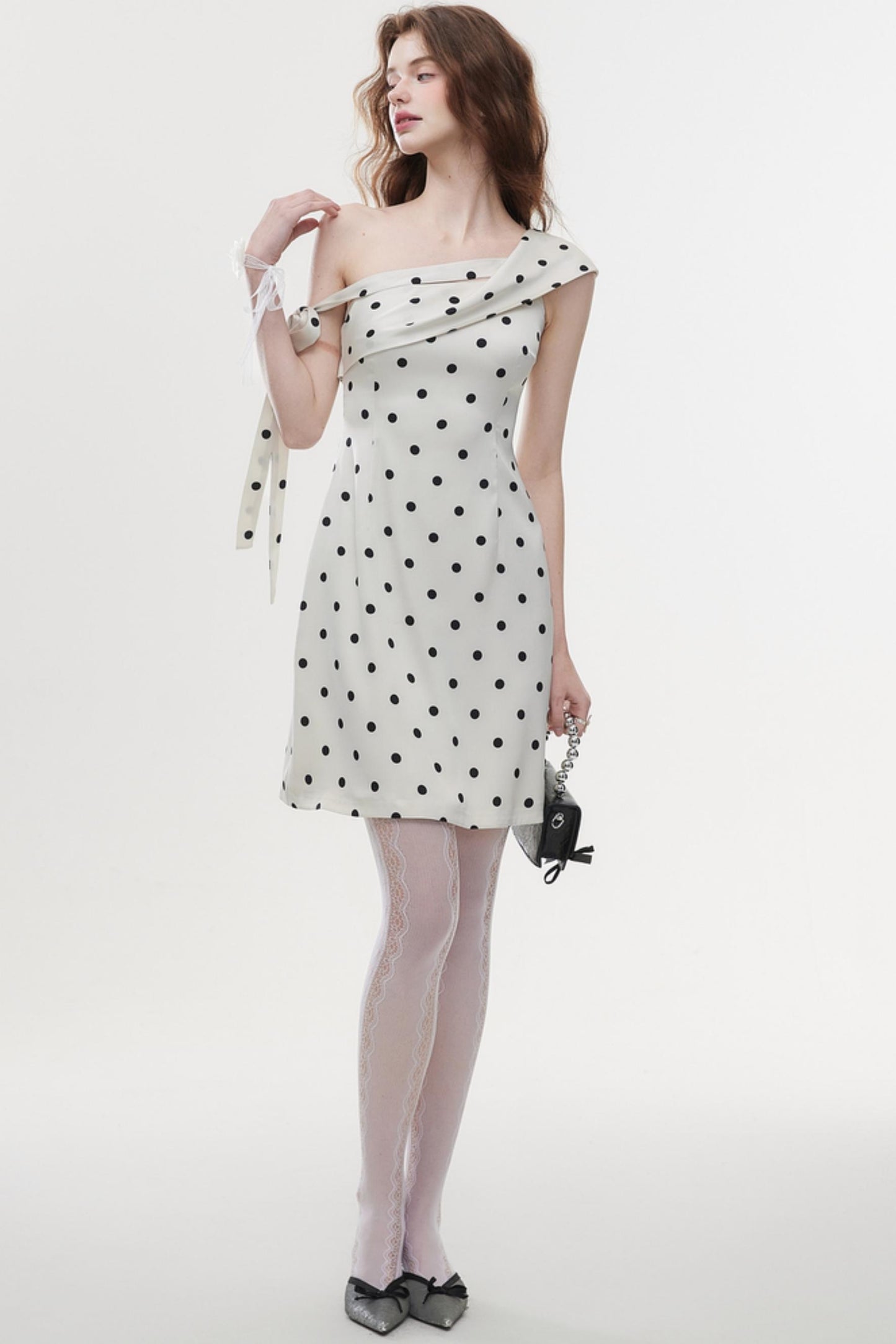 Summer Polka Dot Satin Halter Dress