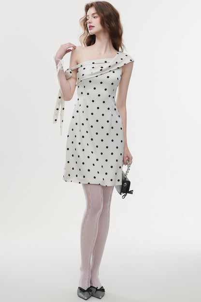 Summer Polka Dot Satin Halter Dress