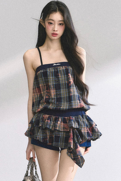 Summer Plaid Halter Dress