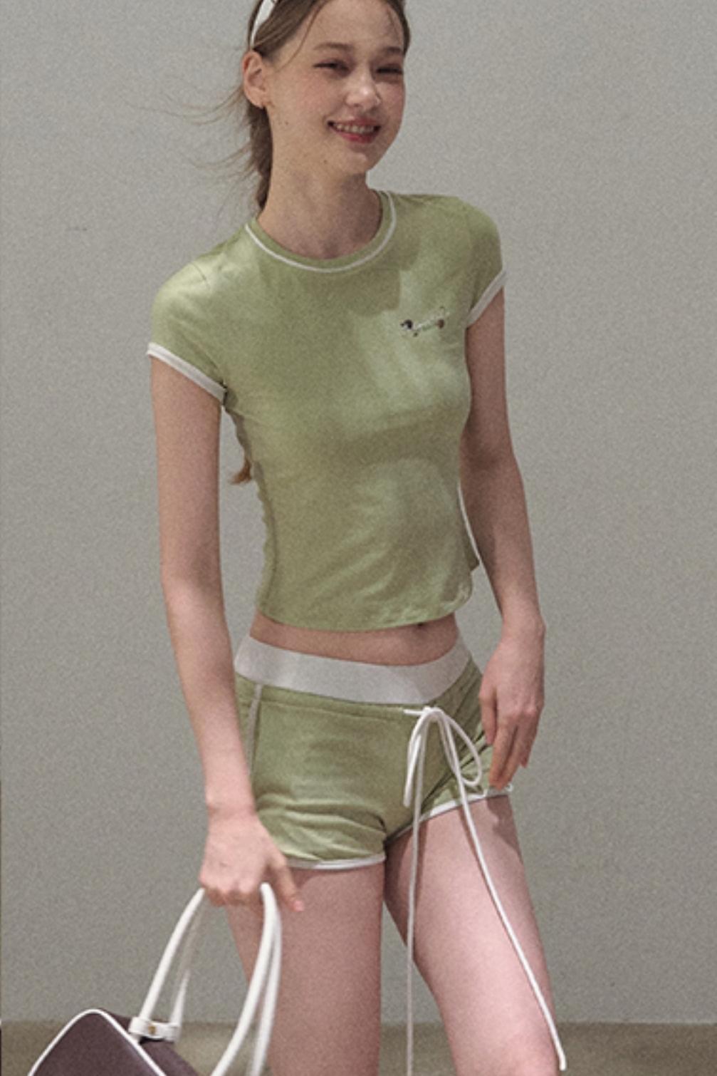 Colorblock Lace-Up Top Set-Up