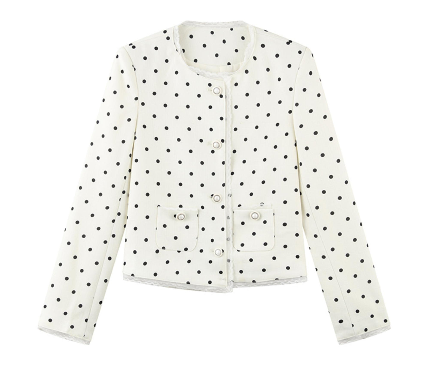 Beige Polka Dot Lace Ensemble Cardigan Set-Up