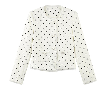 Beige Polka Dot Lace Ensemble Cardigan Set-Up