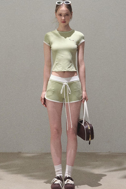 Colorblock Lace-Up Top Set-Up