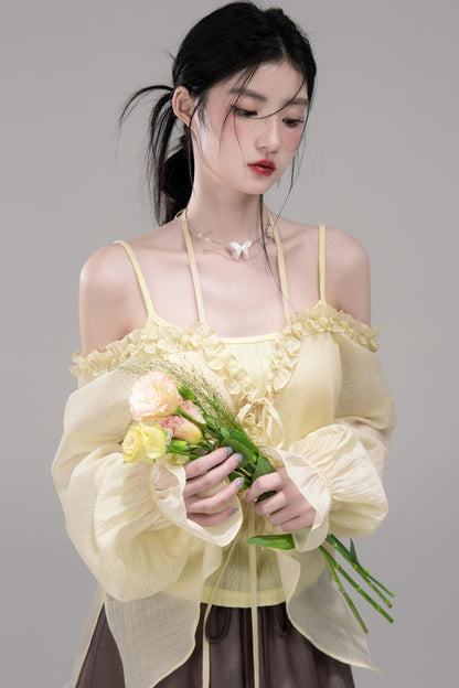 Feathered Lemon Suspenders Set