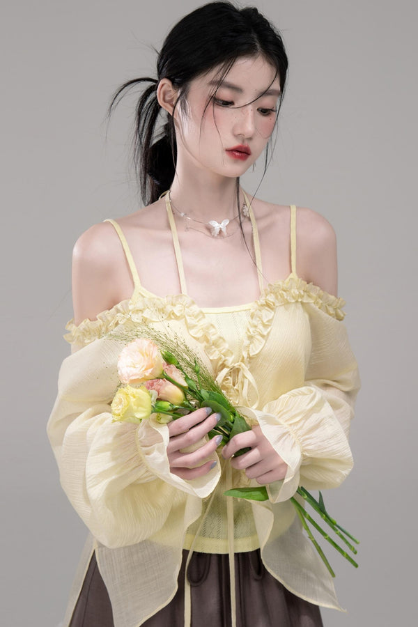 Feathered Lemon Suspenders Set