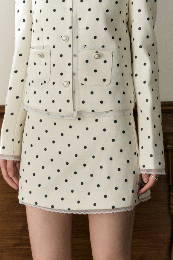 Beige Polka Dot Lace Ensemble Cardigan Set-Up
