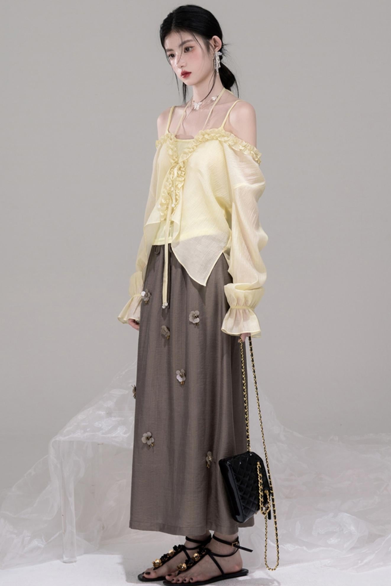 Feathered Lemon Suspenders Set