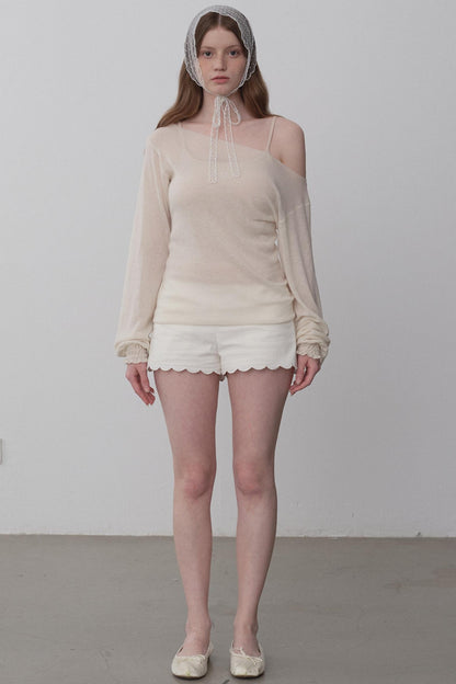 White Tea Chiffon Knit Top