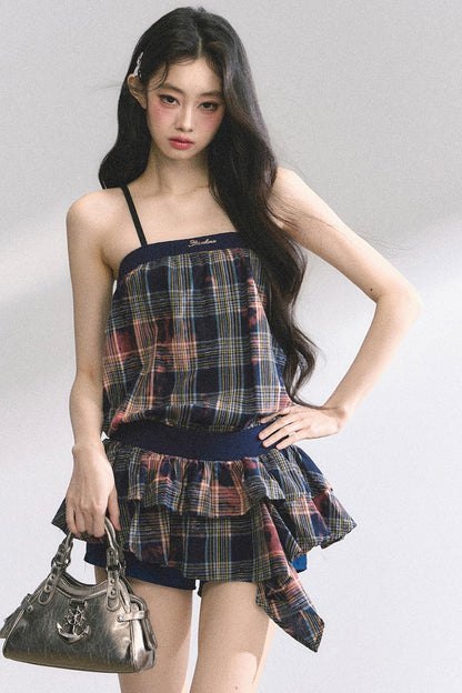 Summer Plaid Halter Dress