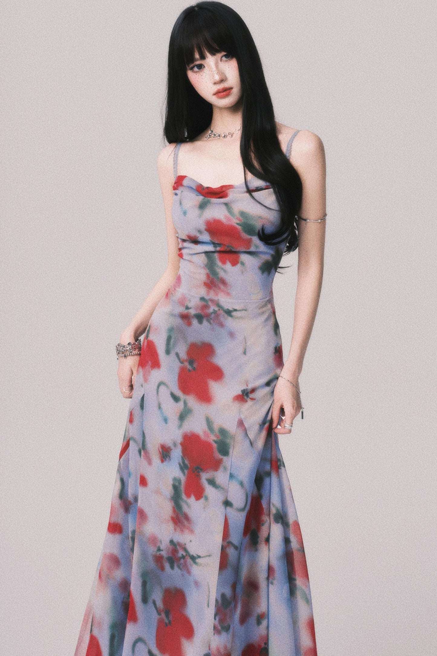 Blurred Print Strap Resort Dress