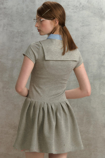 Embroidered Navy Knit Dress