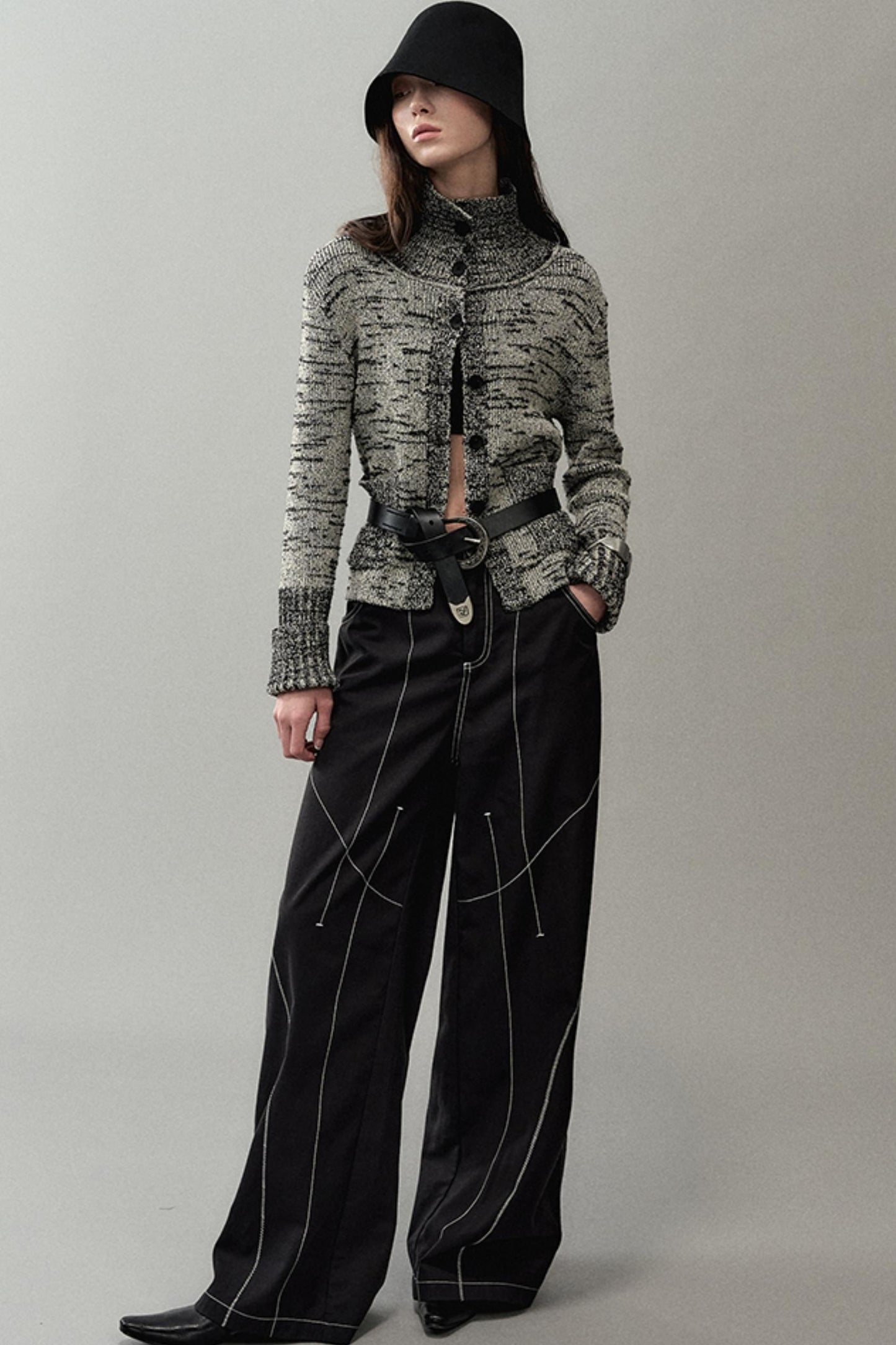 Contrast Wide-Leg Pants