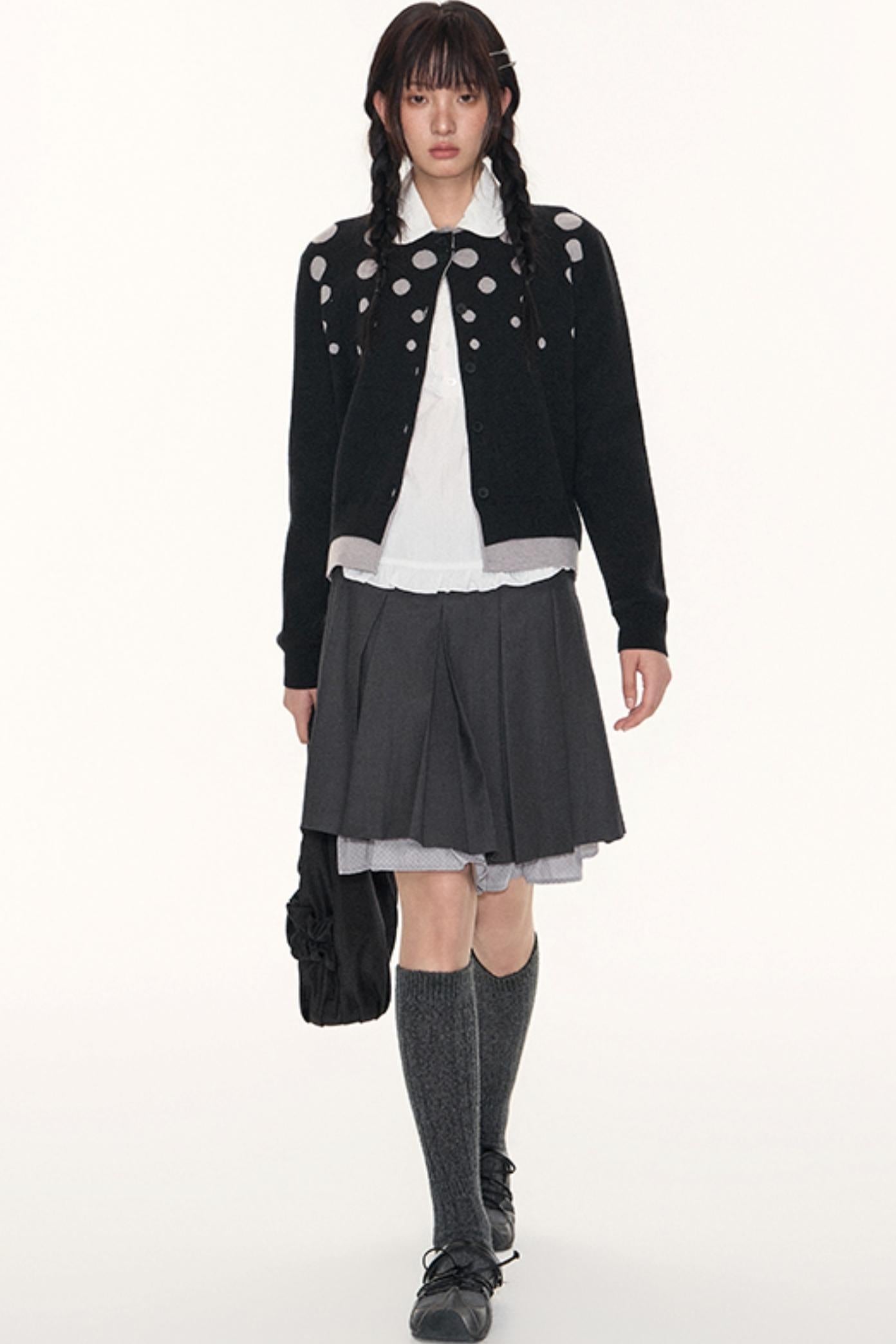 Vintage Polka Dot Crew Neck Sweater Jacket