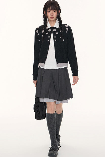 Vintage Polka Dot Crew Neck Sweater Jacket