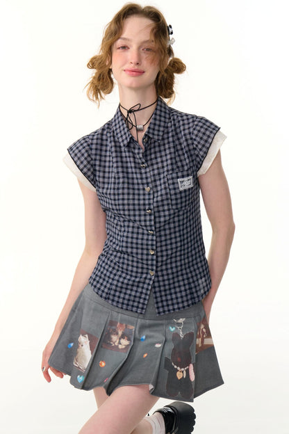 Vintage Checkered Slim Short Top