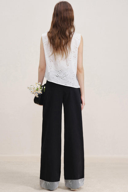 Lace Overlay High-Waisted Casual Pants