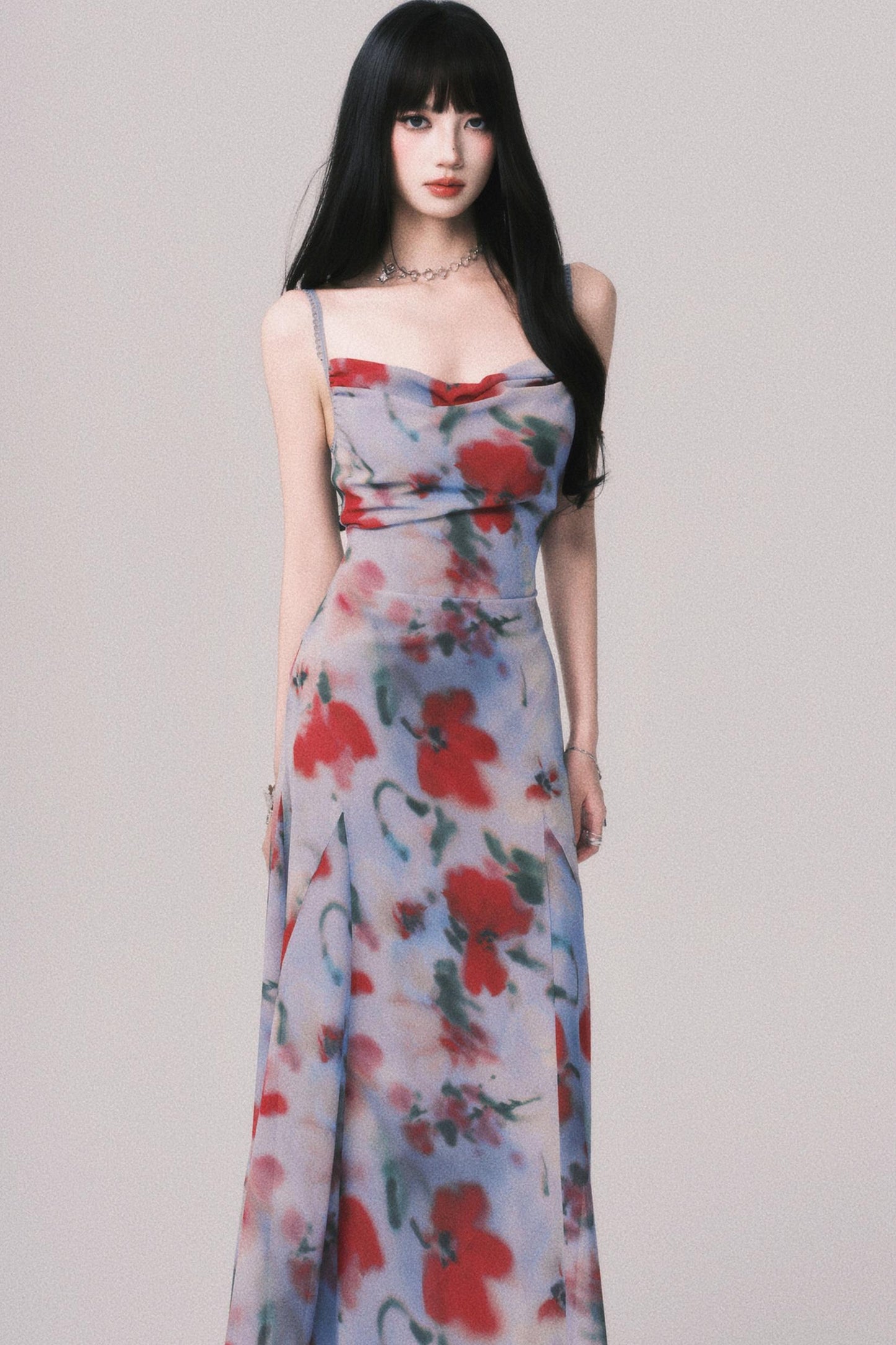 Blurred Print Strap Resort Dress