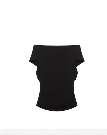 American Black Boat Neck Slim Top
