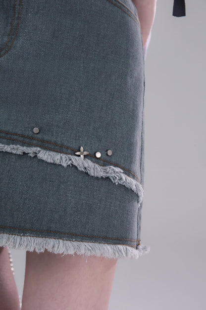Studded Denim Skirt