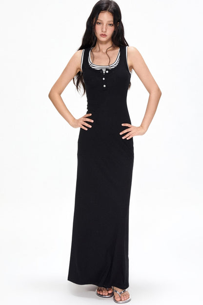 Black Striped Halter Dress