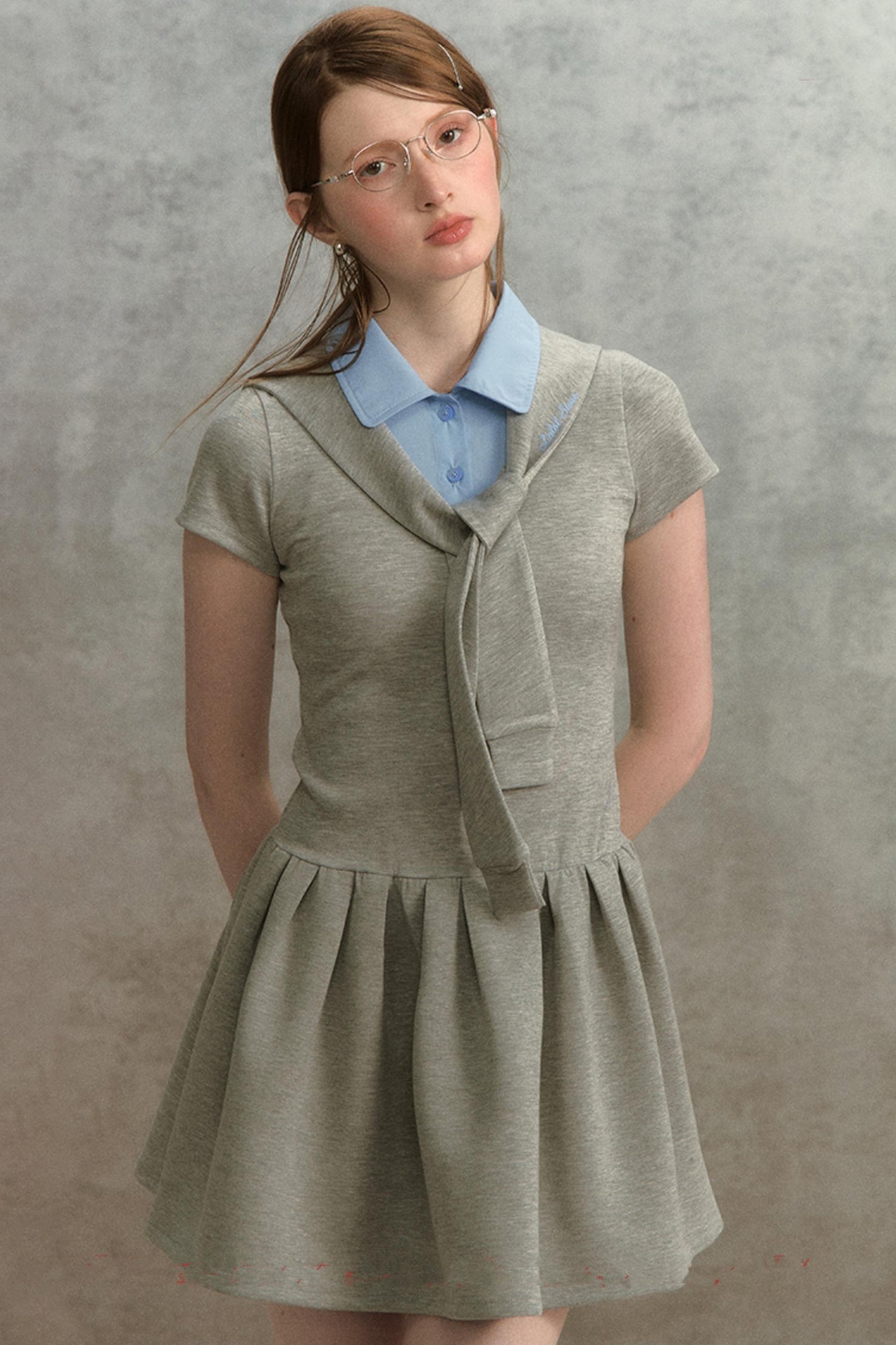 Embroidered Navy Knit Dress