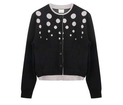 Vintage Polka Dot Crew Neck Sweater Jacket