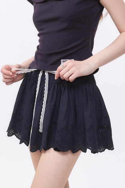 Summer Navy Blue Lace A-Line Skirt