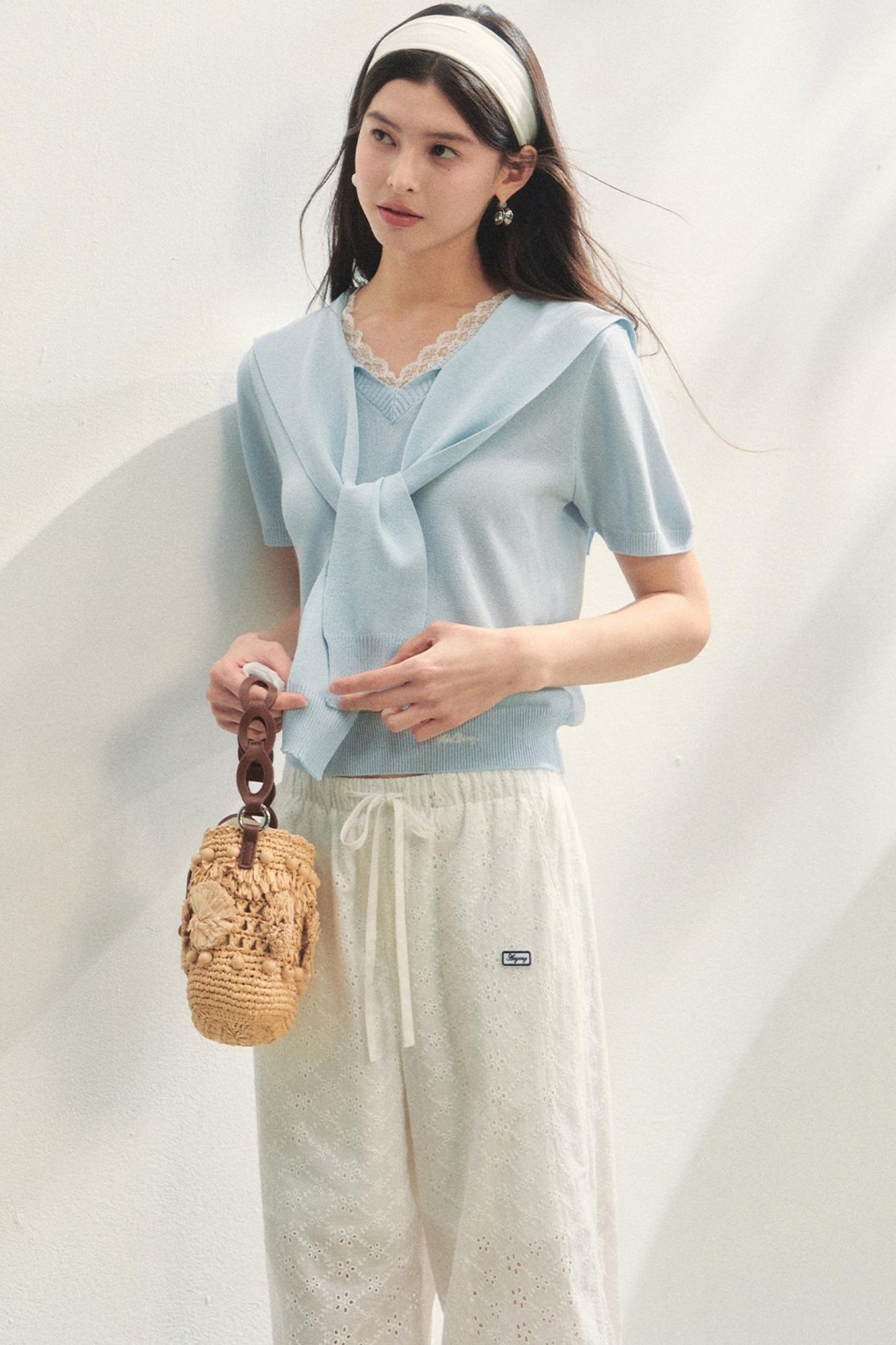 Short-Sleeved Lounge Knit Slacks Set-Up
