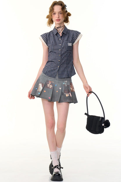 Vintage Checkered Slim Short Top