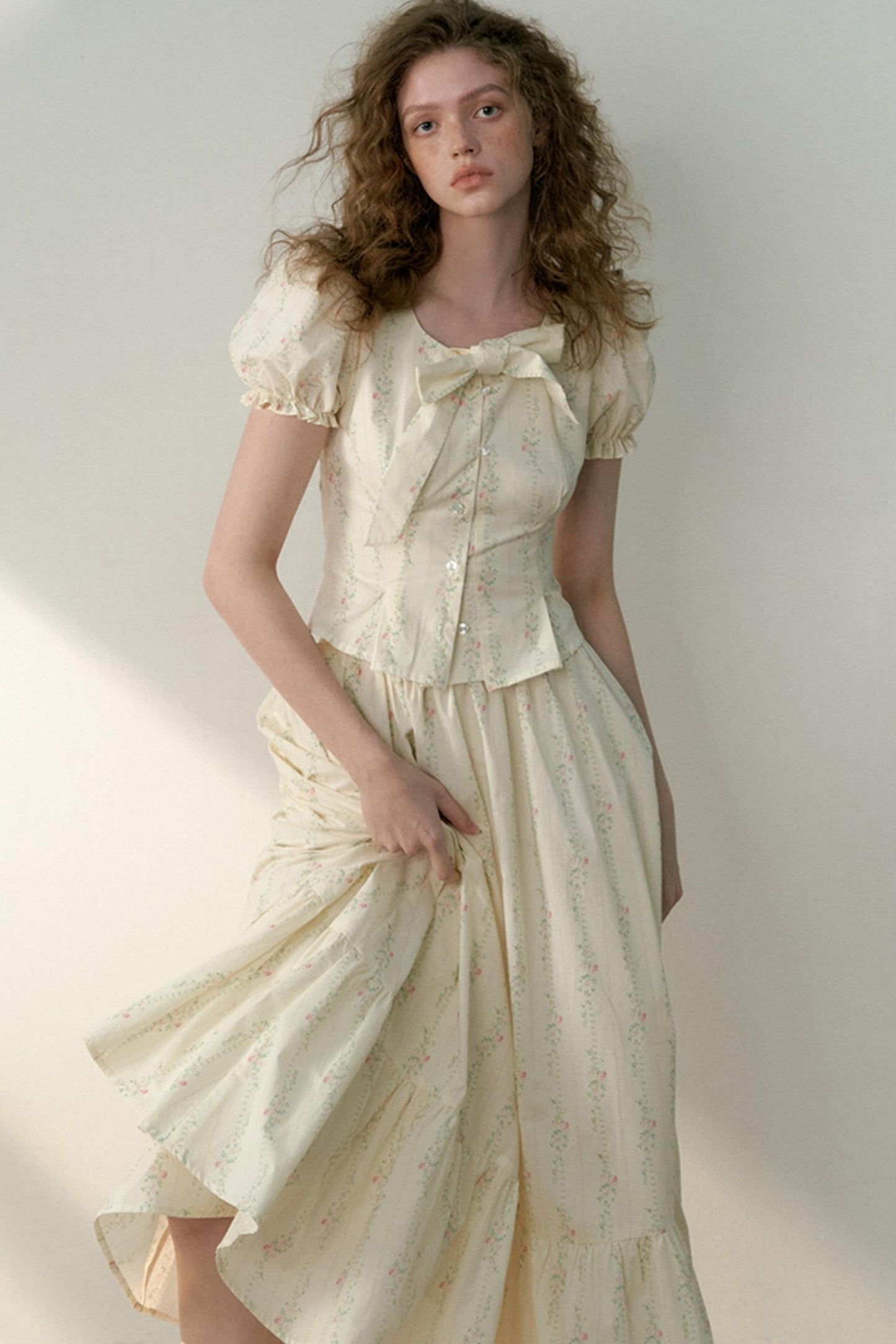 Floral Tie Bubble Sleeve Set-Up